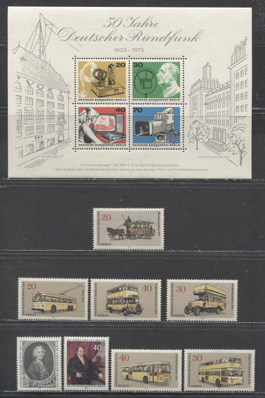 Berlin - Germany Mi#446 (9N335)/Block 4 (9N343) 1973 Commemoratives, 9 VFNH Singles & Souvenir Sheet, Click on Listing to See ALL Pictures, Estimated Value $12