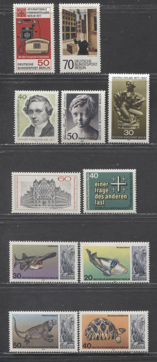 Berlin - Germany Mi#541 (9N404)/555 (9N414) 1977 Commemoratives, 11 VFNH Singles, Estimated Value $10