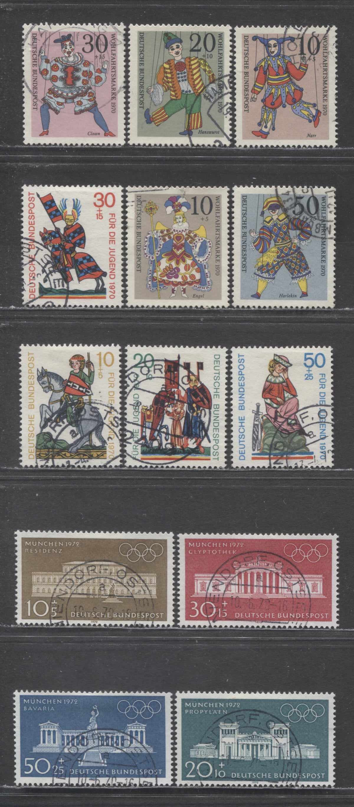 Lot 259 Germany Mi#612 (B455)/655 (B467) 1970 SemiPostals, 13 Very Fine Used Singles, Click on Listing to See ALL Pictures, Estimated Value $10