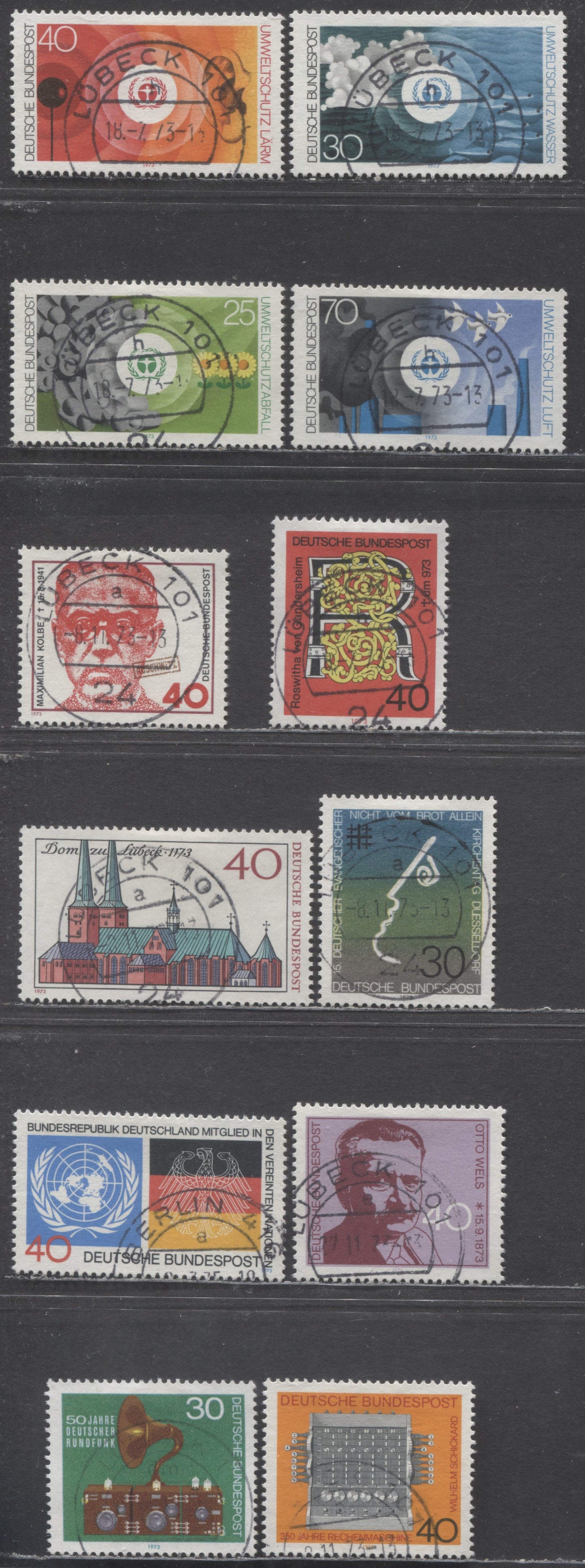 Germany Mi#771 (1116)/786 (1127) 1973 Kolbe - German Broadcasting, 12 Very Fine Used Singles, Click on Listing to See ALL Pictures, Estimated Value $4