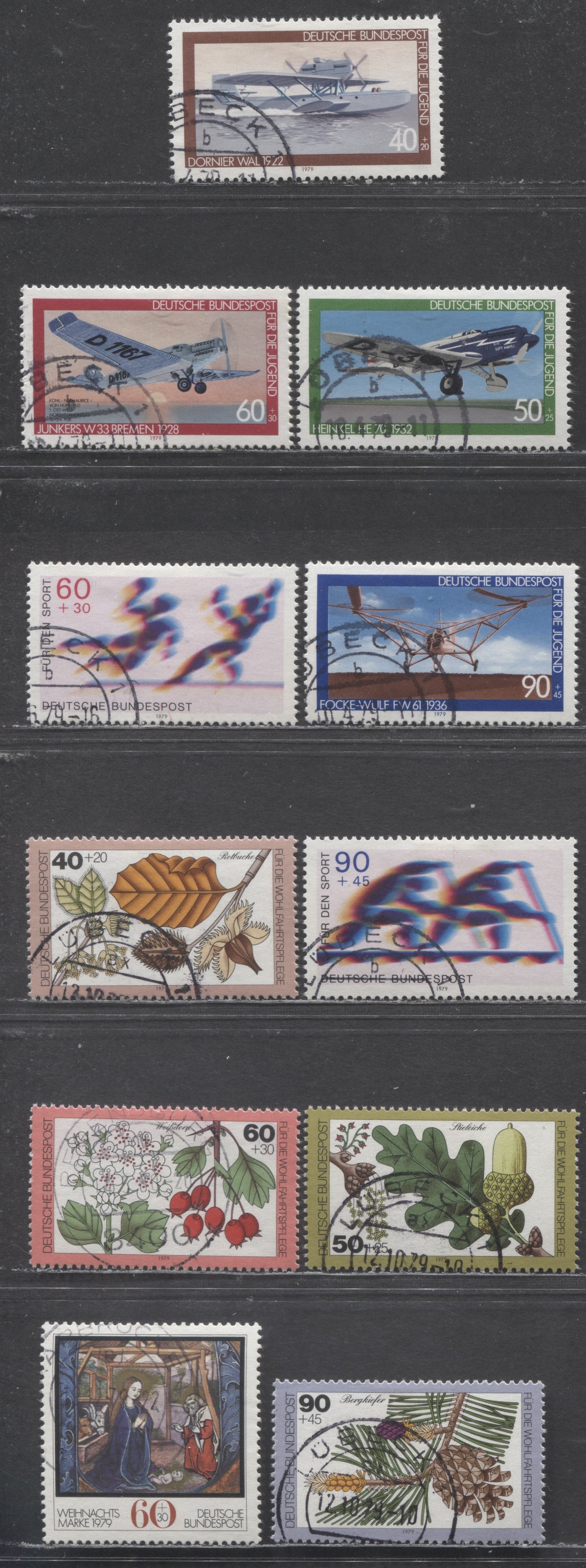 Berlin - Germany Mi#1005 (9NB153)/1032 (9NB163) 1979 SemiPostals, 11 Very Fine Used Singles, Click on Listing to See ALL Pictures, Estimated Value $10