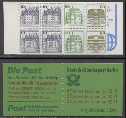 Germany Mi#13b0z 10pf-80pf 1977-1979 Buildings Issue, Type b Cover, Kruger Briefmarken Ad On Inside Front Cover & Michel Ad On Inside Back Cover, A VFNH Complete Booklet, Estimated Value $15