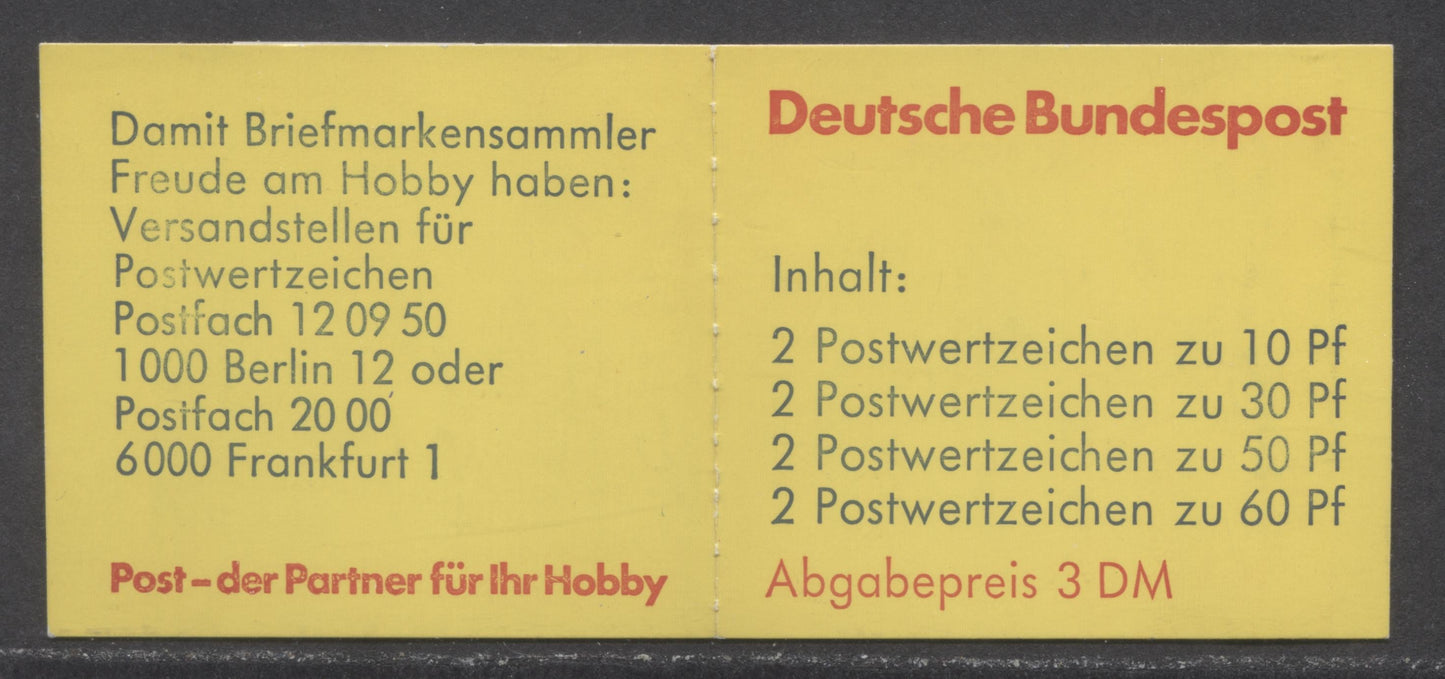 Germany Mi#23a0z (SC# 1231d) 10pf-60pf 1977-1979 Buildings Issue, Kruger Briefmarkensammler Ad On Inside Front Cover & Boreli Ad On Inside Back Cover, A VFNH Complete Booklet, Estimated Value $12