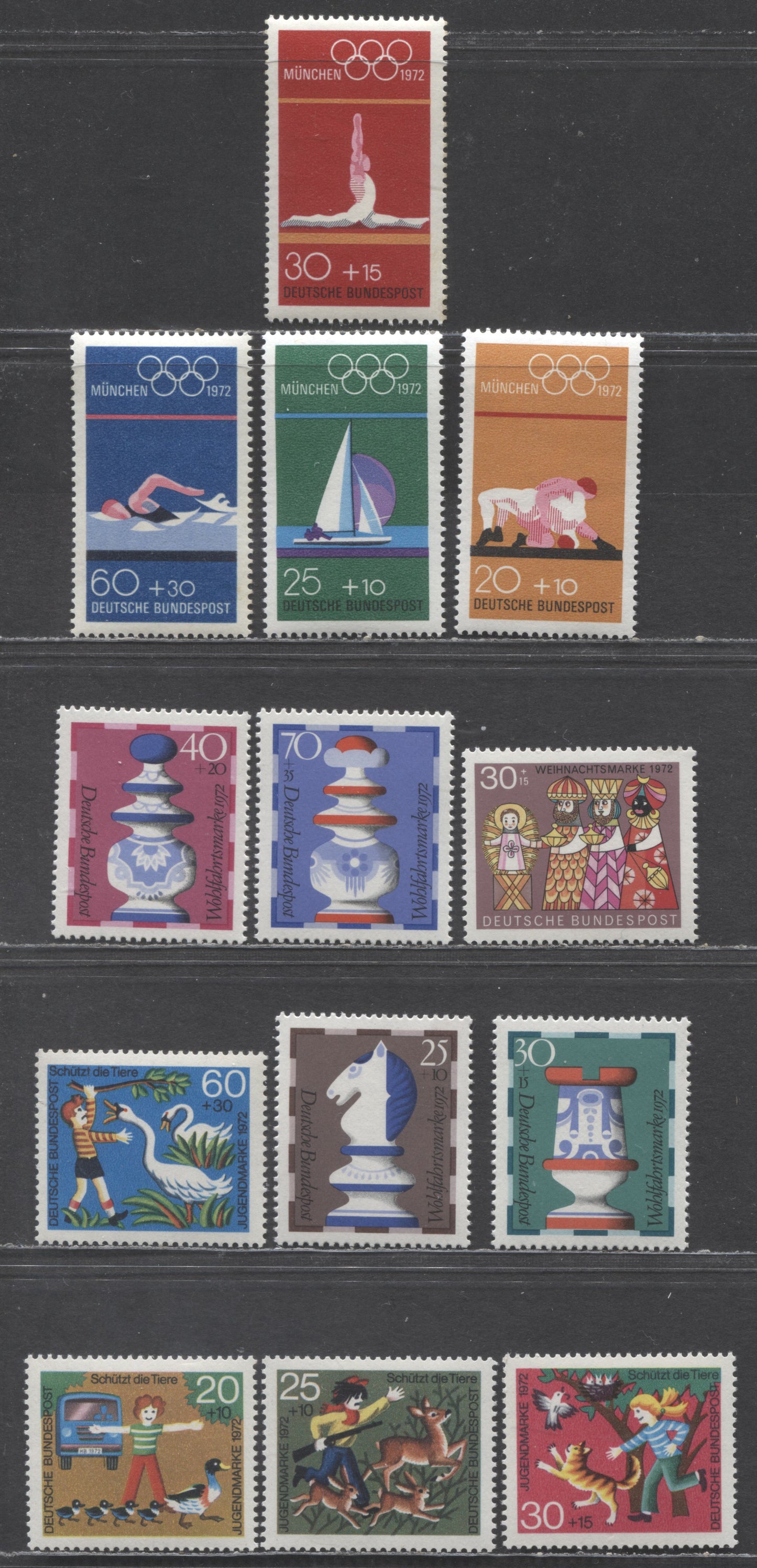 Germany Mi#711 (B481)/749 (B495) 1972 Semi Postals, 13 VFNH Singles, Click on Listing to See ALL Pictures, Estimated Value $15