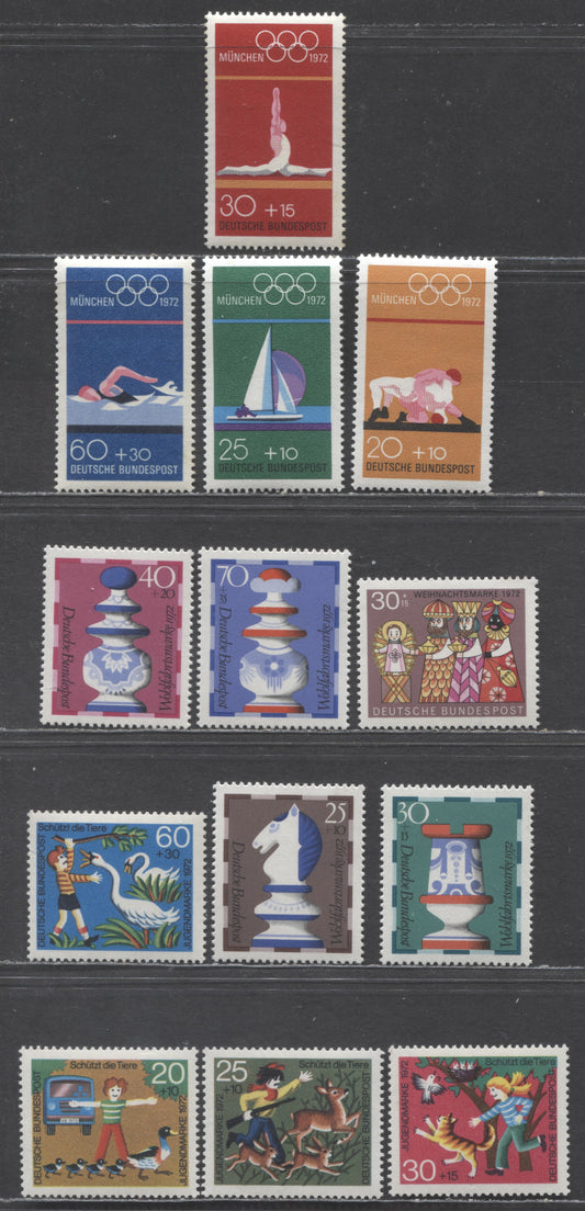 Germany Mi#711 (B481)/749 (B495) 1972 Semi Postals, 13 VFNH Singles, Click on Listing to See ALL Pictures, Estimated Value $15