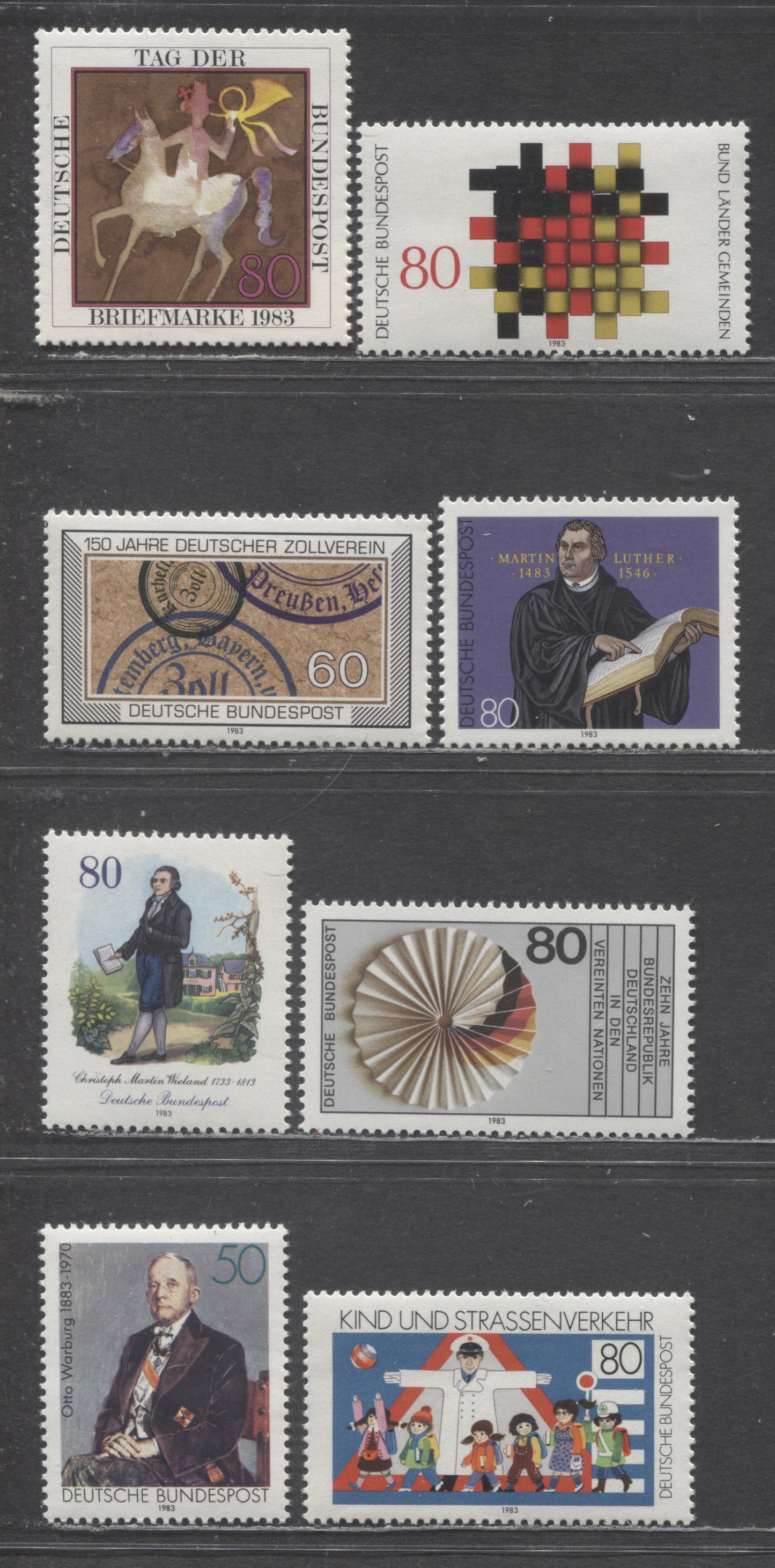 Germany SC#1398/1408(Mi#1181/1195) 1983 Road Safety-Territorial Authorities Issues, 8 VFNH Singles, Click on Listing to See ALL Pictures, Estimated Value $16 USD