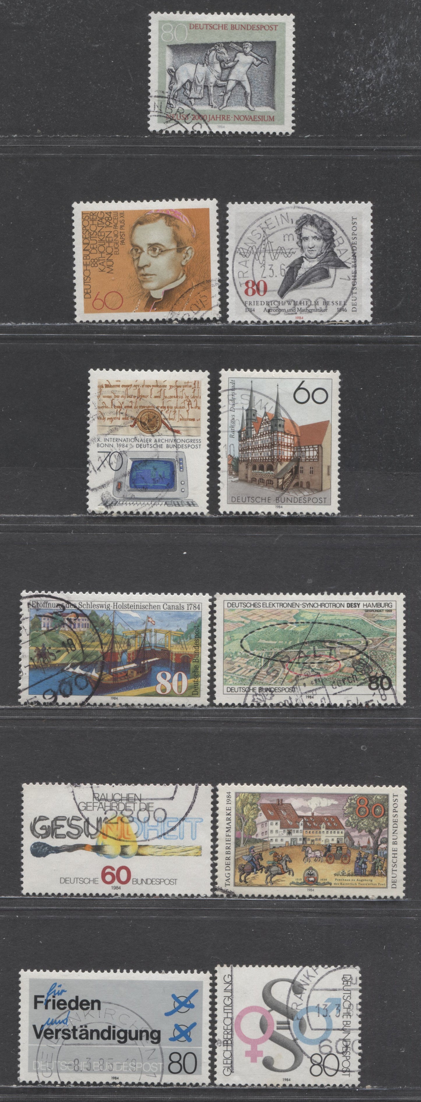 Germany Mi#1218 (1421)/1232 (1431) 1984 City Of Neuss To Preace & Understanding Issue, 11 Very Fine Used Singles, Click on Listing to See ALL Pictures, Estimated Value $5