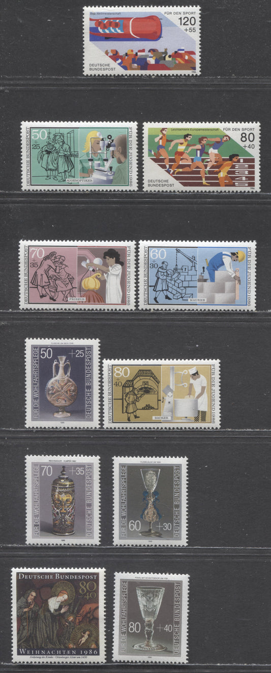 Germany Mi#1269 (B461)/1303 (B651) 1986 Semi Postals, 11 VFNH Singles, Click on Listing to See ALL Pictures, Estimated Value $18