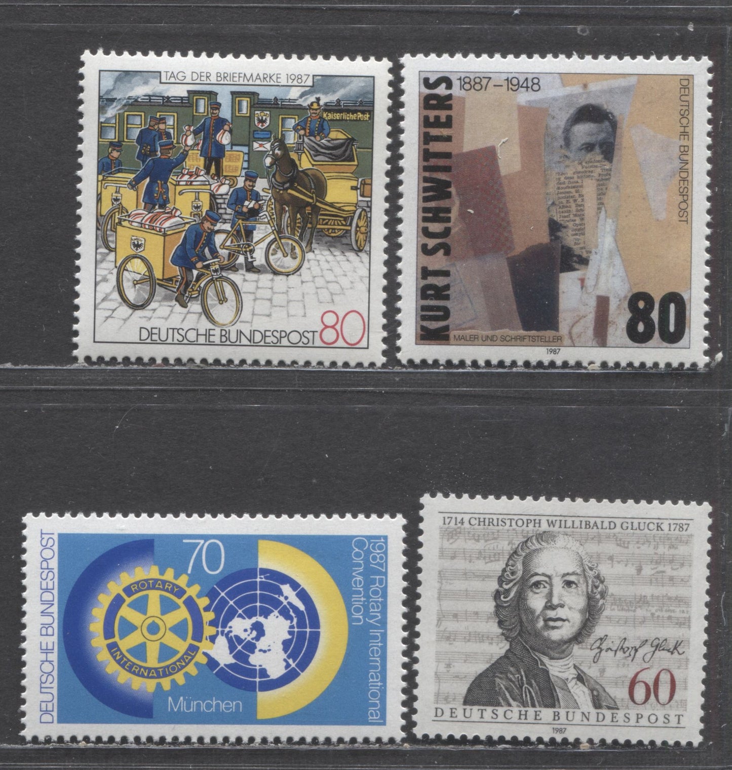 Germany Mi#1326 (1510)/1343 (1541) 1987 Schwitters Gluck, 4 VFNH Singles, Click on Listing to See ALL Pictures, Estimated Value $5