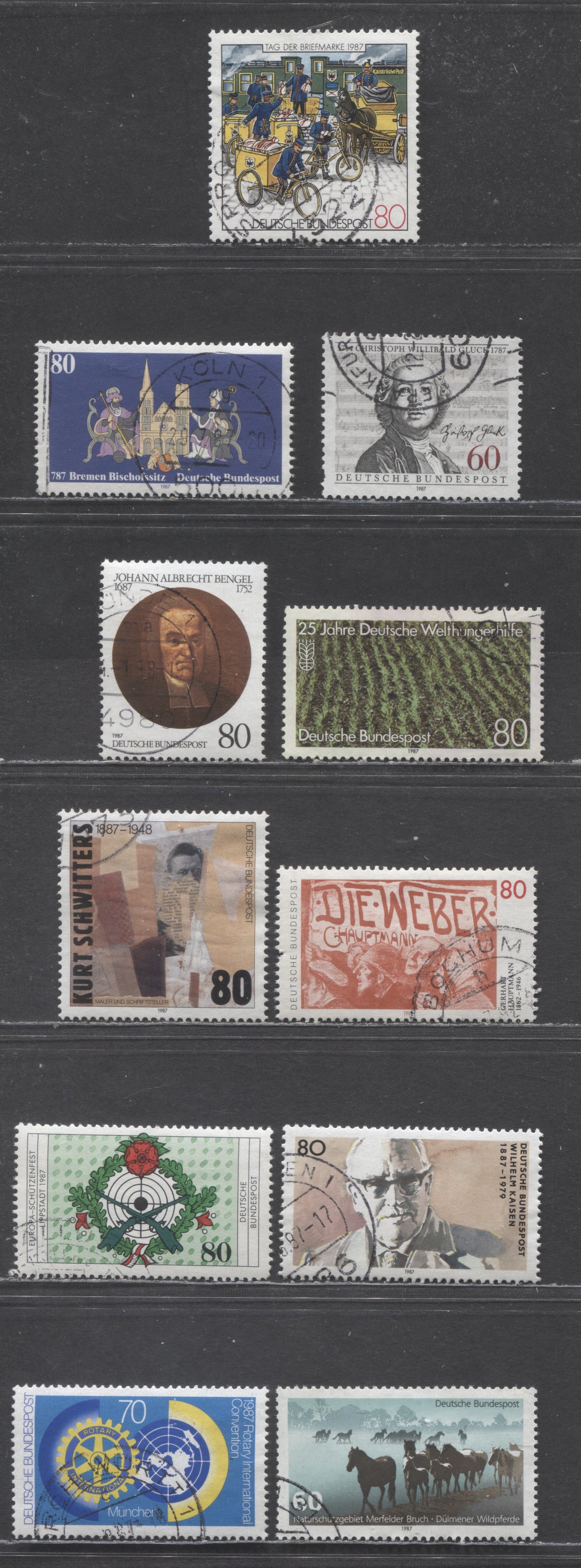 Germany Mi#1325 (1508)/1345 (1543) 1987 Kaisen - Agro Action Organization Issues, 11 Very Fine Used Singles, Estimated Value $6