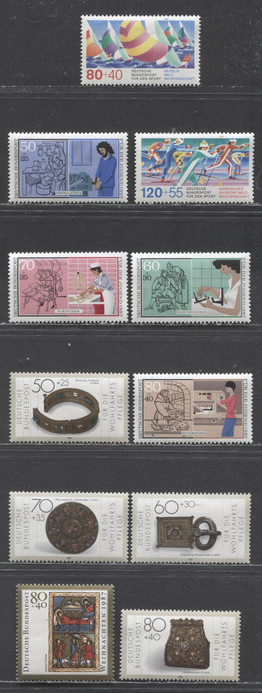 Germany SC#B652-B662(Mi#1310/1346) 1987 Semi Postals Issue, 11 VFNH Singles, Click on Listing to See ALL Pictures, Estimated Value $20 USD
