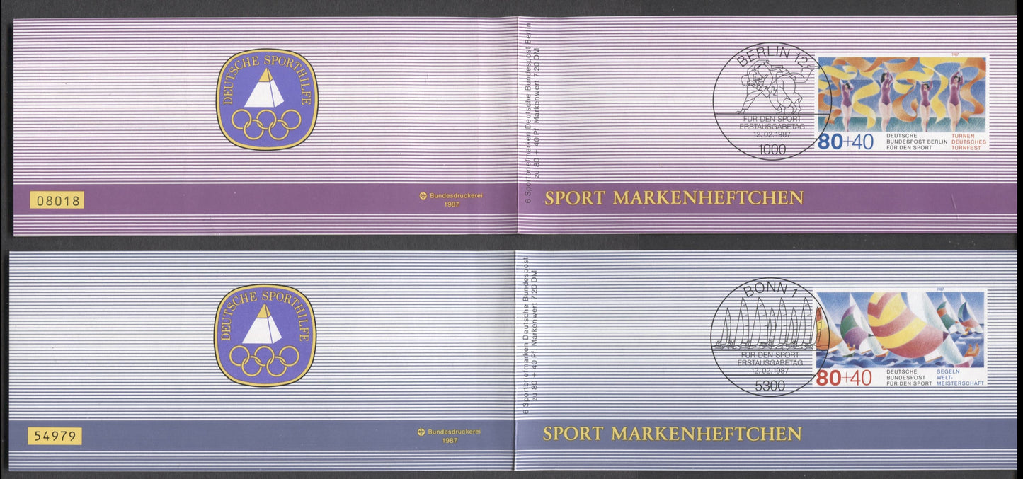 Germany SC#B652-B653(Mi#1310-1311var) 1987 National Sports Promotion Foundation Semi Postal Issue, Containing Panes Of 6 Of Each Value, , 2 VFNH Privately Produced Booklets, Click on Listing to See ALL Pictures, Estimated Value $25 USD