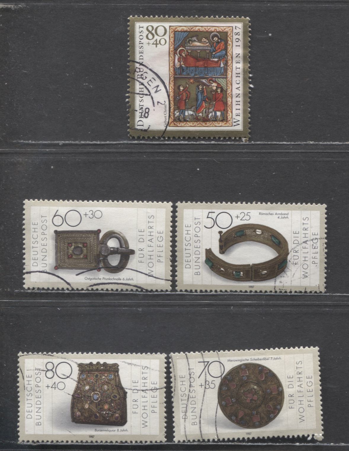 Germany SC#B658-B662(Mi#1333-1336, 1346) 1987 Gold And Silver Artifacts - Christmas Issues, 5 Very Fine Used Singles, Click on Listing to See ALL Pictures, Estimated Value $6 USD