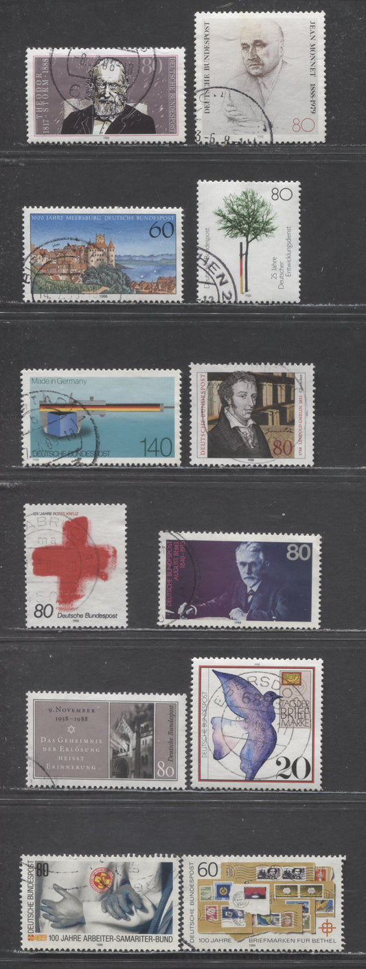 Germany SC#1556-1567(Mi#1371-1395) 1988 Monnet - Samaritan Association Of Workers Issues, 12 Very Fine Used Singles, Click on Listing to See ALL Pictures, Estimated Value $7 USD