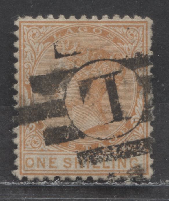 Lot 106 Lagos SC#6 1/- Orange 1874-1875 Queen Victoria Issue, Perf 12.5, 16.5mm Wide Value, Crown CC Wmk, A Fine Used Single, Estimated Value $40