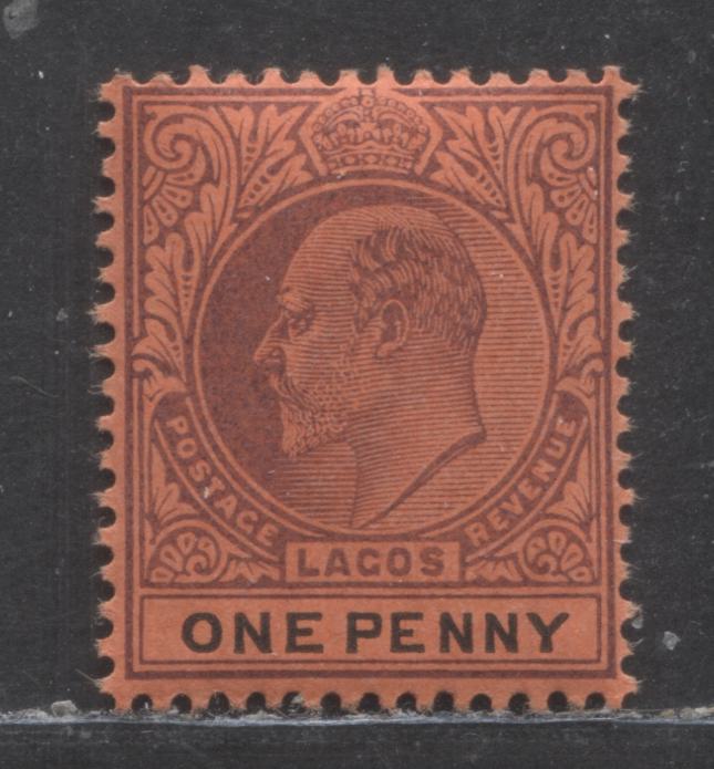 Lagos SC#51 1d Violet & Black 1904-1905 King Edward VII Issue, On Red, Ordinary Paper, Multiple Crown CA Wmk, A VFNH Single, Click on Listing to See ALL Pictures, Estimated Value $15