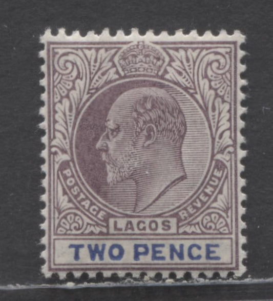 Lagos SC#52 2d Violet & Deep Royal Blue 1904-1905 King Edward VII Issue, On Ordinary Paper, Multiple Crown CA Wmk, A VFNH Single, Click on Listing to See ALL Pictures, Estimated Value $12