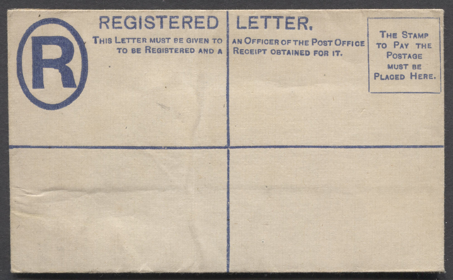 Niger Coast Protectorate SC#  1892-1893 Queen Victoria Issue, 2d Small Registration Envelope, Showing Compensation Limits To 25 GBP, A Fine/Very Fine Used Registration Envelope, Estimated Value $25