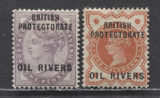 Lot 114 Niger Coast Protectorate SC#1-2 1892 Overprinted GB Issue, Imperial Crown Wmk, 2 VFOG Singles, Click on Listing to See ALL Pictures, 2017 Scott Cat. $35.5
