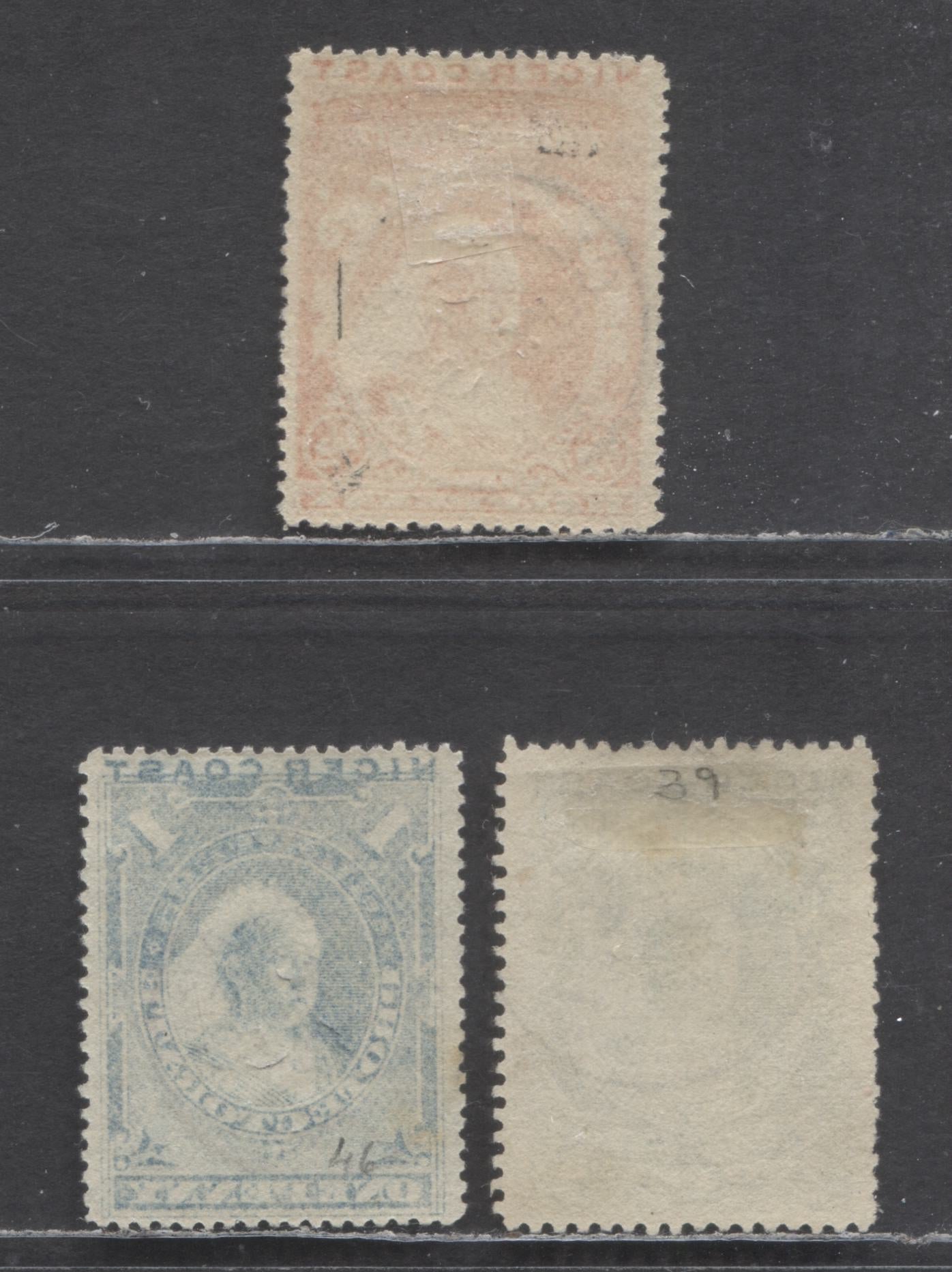 Lot 116 Niger Coast Protectorate SC#37-39 1893 Obliterated Oil Rivers Issue, On Vertical Wove Papers, Unwatermarked, 3 Very Fine Used Singles, Click on Listing to See ALL Pictures, 2017 Scott Cat. $36.25