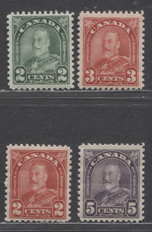 Lot 117 Canada #164, 165, 167, 169 2c Dull Green / 5c Dull Violet, 1930 King George V Arch/Leaf Issue, 4 VFNH Singles 2c Is Die 1 Printing, 5c Is Rotary Printing