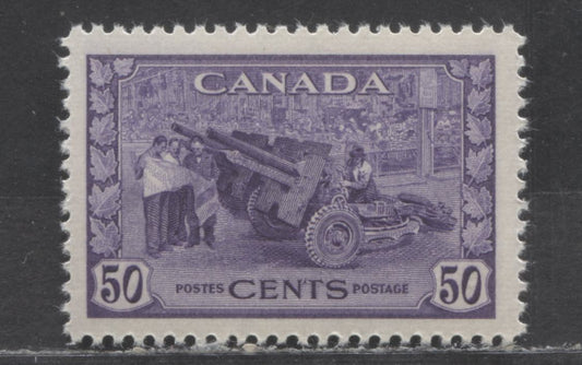 Lot 118 Canada #261 50c Violet Munitions Factory, 1942 King George VI War Issue, A VFNH Singles On Horizontal Ribbed Paper With Cream Gum - Late Printing