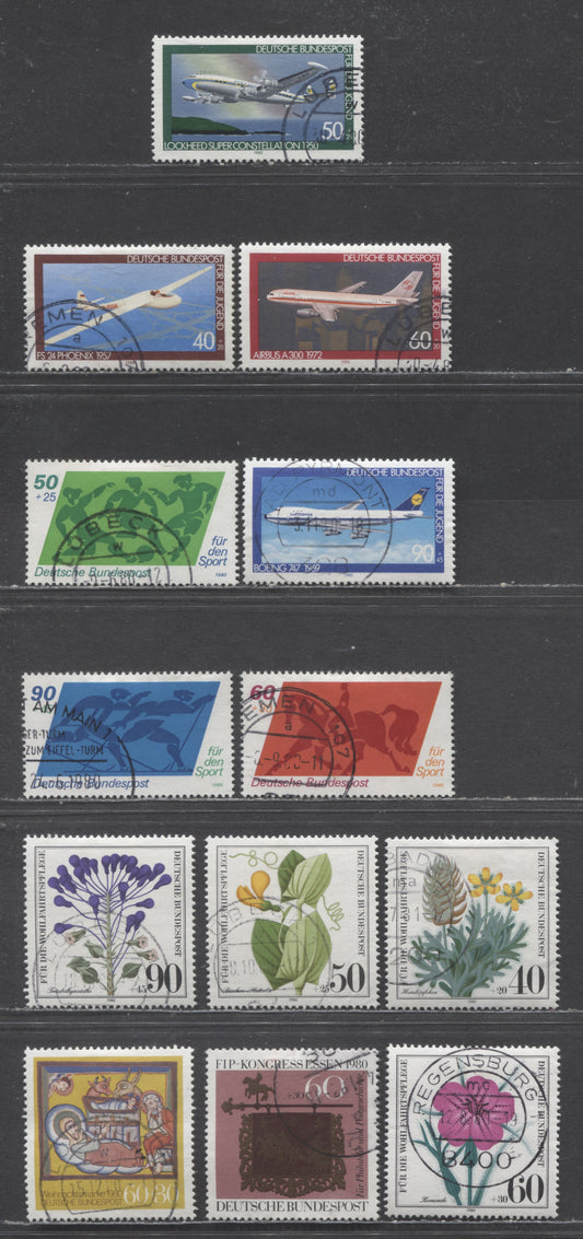 Lot 86 Germany SC#B570-B582(Mi#1040/1066 1980 Semi Postals Issue, 13 Very Fine Used Singles, Click on Listing to See ALL Pictures, Estimated Value $12 USD