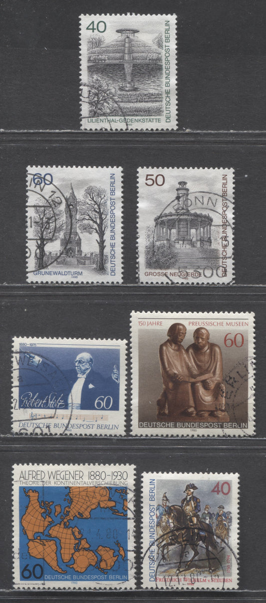 Lot 87 Berlin - Germany SC#9N451/9N459(Mi#616/636) 1980 Commemoratives Issue, Nearly Complete, 7 Very Fine Used Singles, Click on Listing to See ALL Pictures, Estimated Value $5 USD