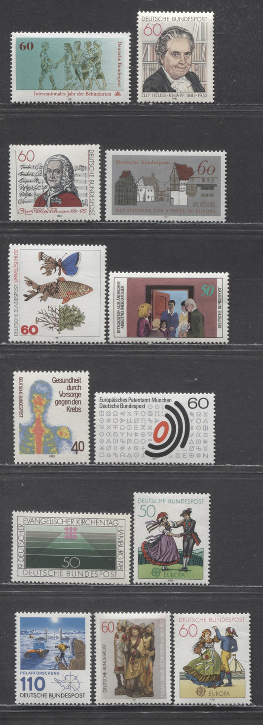 Lot 90 Germany SC#1341-1353(Mi#1082/1100) 1981 Heuss-Knapp - Polar Research Station, 13 VFNH Singles, Click on Listing to See ALL Pictures, Estimated Value $14 USD