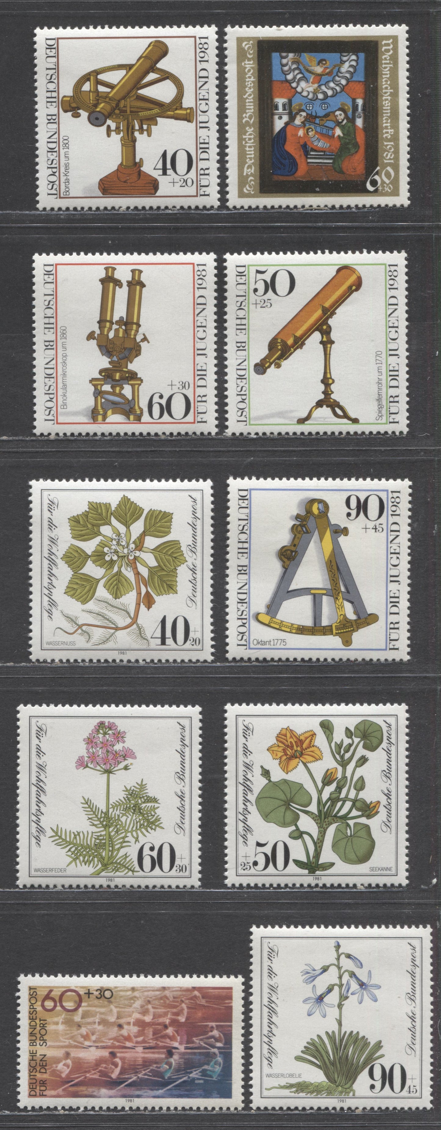 Lot 92 Germany SC#B583/B593(Mi#1090/1113) 1981 Semi Postals Issue, 10 VFNH Singles, Click on Listing to See ALL Pictures, Estimated Value $11 USD