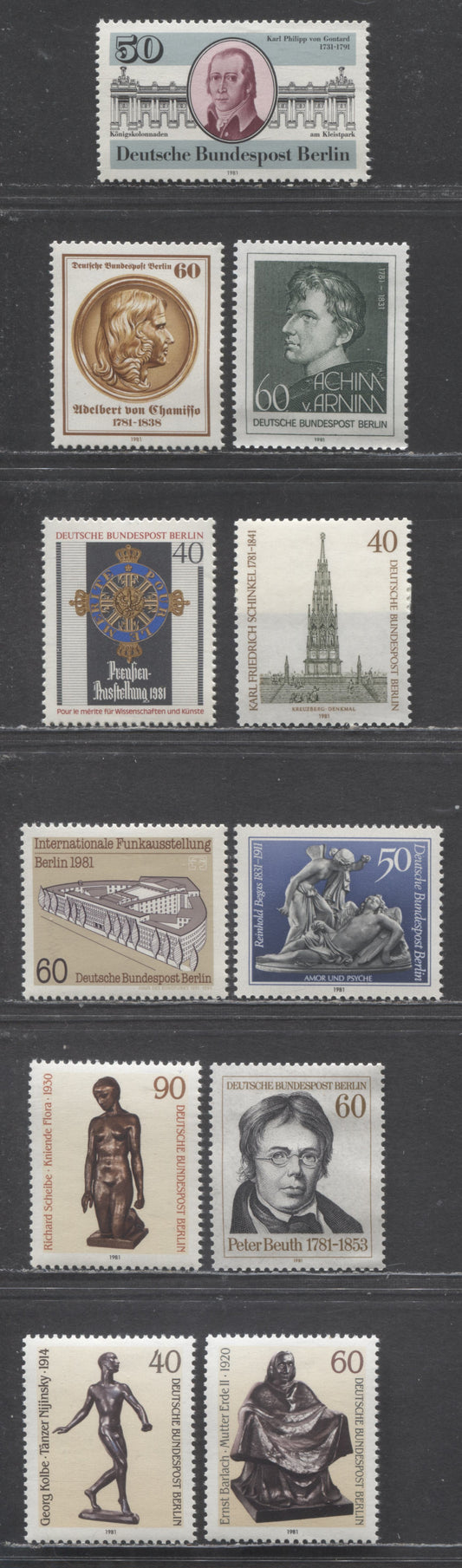 Lot 93 Berlin - Germany SC#9N460-9N470(Mi#637/657) 1981 Commemorative Issues (Von Gontard - Sculptures), 11 VFNH Singles, Click on Listing to See ALL Pictures, Estimated Value $13 USD