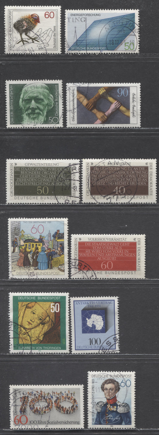 Lot 96 Germany SC#1354-1365(Mi#1101/1116) 1981 Energy Conservation - Social Insurance Issues, 12 Very Fine Used Singles, Click on Listing to See ALL Pictures, Estimated Value $5 USD