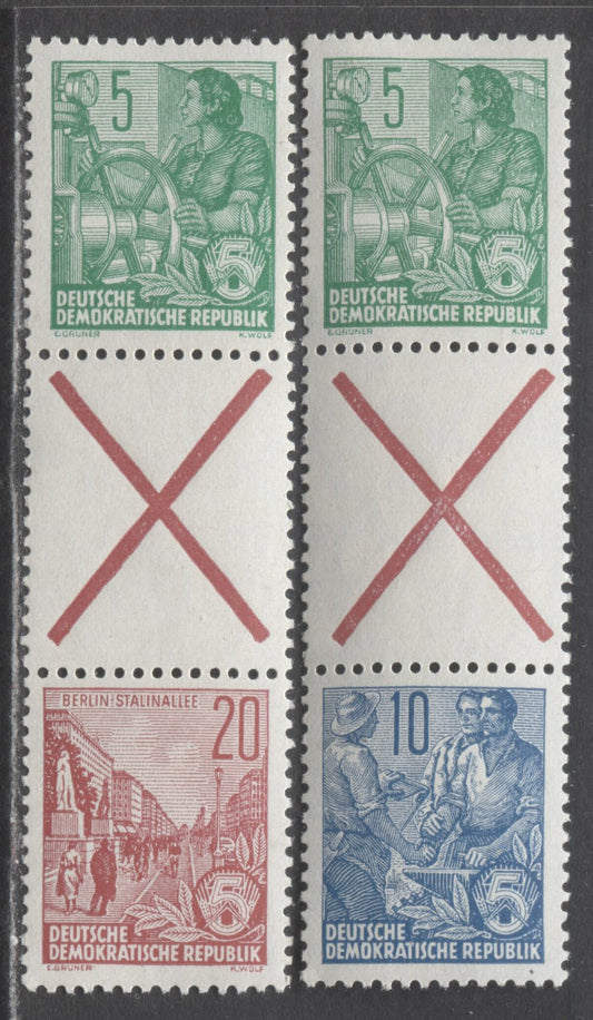 Lot 101 German Democratic Republic Mi#SZ5-SZ6 1957-1958 5 Year Plan Definitives Issue, With Quatrefoil Watermark, 2 VFNH Booklet Strips, Click on Listing to See ALL Pictures, Estimated Value $20 USD