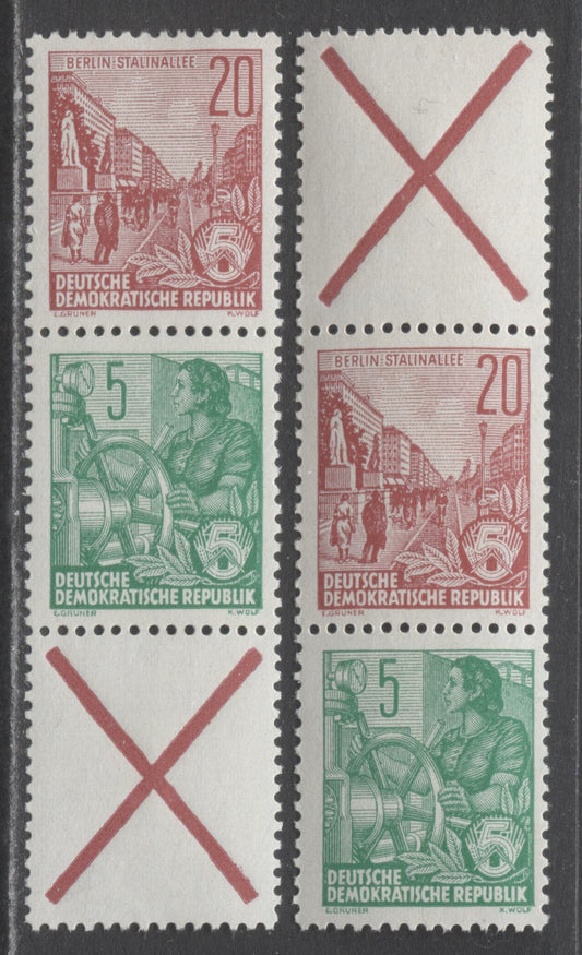 Lot 107 German Democratic Republic Mi#SZ6/S8 1957-1958 5 Year Plan Definitives Issue, Unlisted Configurations In Michel, 2 VFNH Booklet Strips, Click on Listing to See ALL Pictures, Estimated Value $15 USD