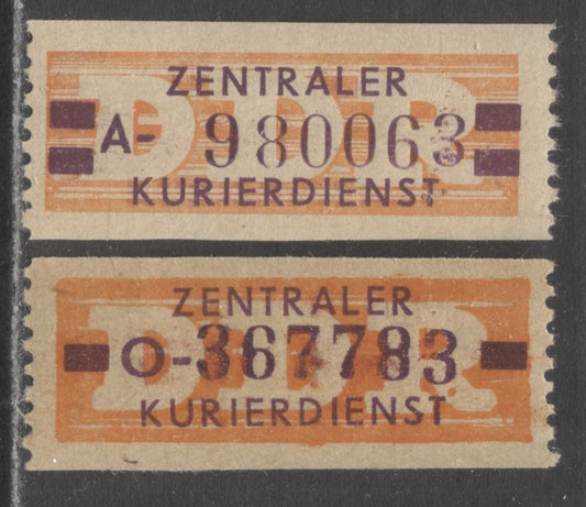 Lot 110 German Democratic Republic Mi#16L,17L 10pf & 20pf 1958 Official Coil Reprints Issue, 31mm Between Value Bars At Sides, 2 VFNH Singles, Click on Listing to See ALL Pictures, Estimated Value $30 USD