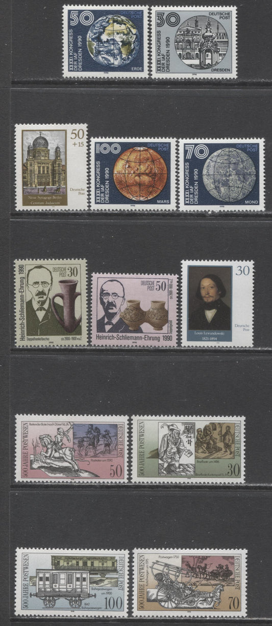 German Democratic Republic Mi#3354 (2841)/3365 (2852) 1990 500th Anniversary Of Postal System - Aeronautics Federation Issues, 12 VFNH Singles, Click on Listing to See ALL Pictures, Estimated Value $9