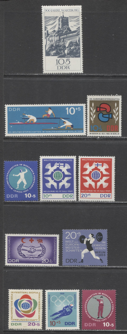 German Democratic Republic Mi#1100 (B126)/1377 (B148) 1965-1968 Semi Postals, 11 VFNH Singles, Click on Listing to See ALL Pictures, Estimated Value $3