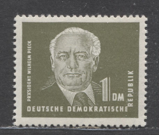 German Democratic Republic Mi#325vxi (SC# 116) 1m Olive 1952-1953 Pieck Definitives, Chalk Surfaced Paper, Type 1 Wmk, A VFNH Single, Click on Listing to See ALL Pictures, Estimated Value $30