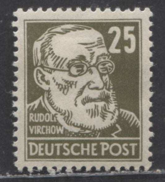 German Democratic Republic Mi#334zXI (SC# 129) 25pf Grayish Olive 1952-1953 Pieck Definitives, On Uncoated Paper, DDR & Posthorn Wmk Type 1, A VFOG Single, Estimated Value $45