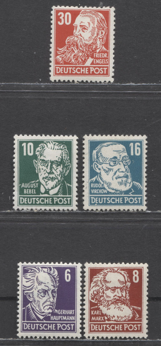 German Democratic Republic Mi#328vaXI (123)/335vaXI (130) 1953 Portraits Issue, On Coated Papers, DDR & Posthorn Wmks Type 1, 5 F/VFOG Singles, Click on Listing to See ALL Pictures, Estimated Value $30