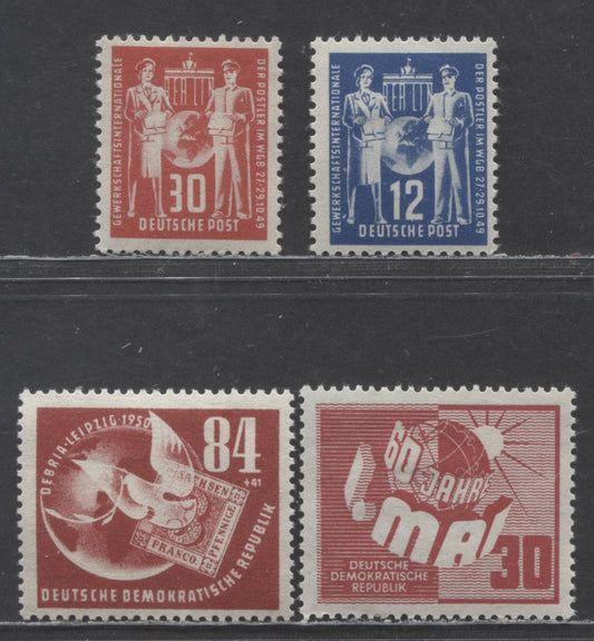 German Democratic Republic Mi#243 (49)/260 (B21) 1949 Postal Workers Trade Union - Debria Exhibition Issue, 4 VFOG Singles, Click on Listing to See ALL Pictures, Estimated Value $20