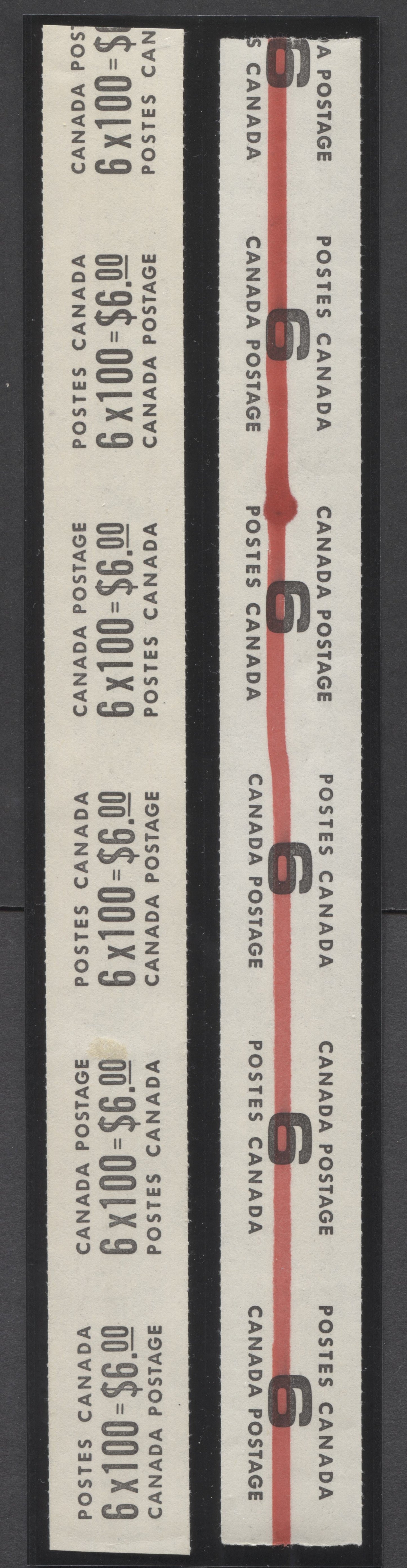 Lot 53 Canada 1967-1973 Centennials, 2 Very Fine Strips Of 6 Labels For Centennial Rolls Of 100