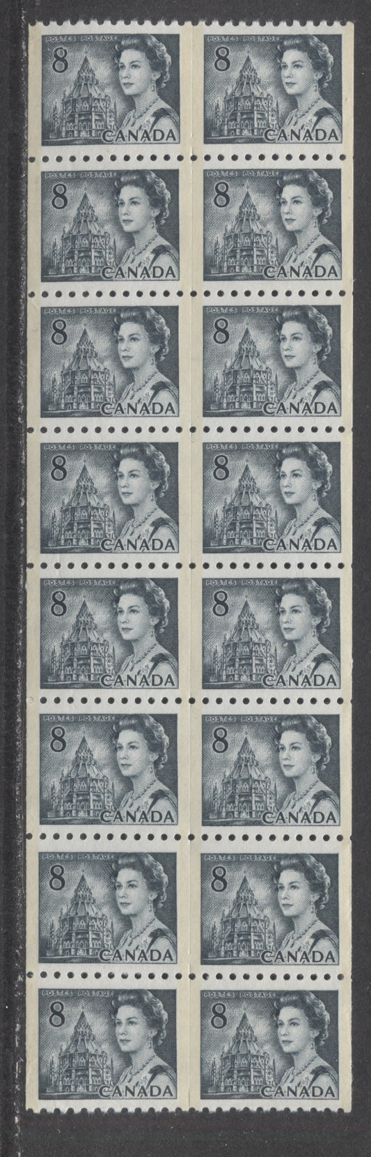 Lot 68 Canada #550piv 8c Slate Queen Elizabeth II, 1967-1973 Centennials, A VFNH GT2 Tagged Unsevered Coil Block Of 16 On White MF6-fl Paper With PVA Gum, 3mm GT2 Tagged