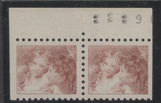 Lot 91 Canada BABN Test Booklet & Coil "Baby Sisters" Essay Brown-Red Baby Sisters, 1966 Centennial Test Prints, A Very Fine Horizontal Test Pair With Davac Gum & Control Number