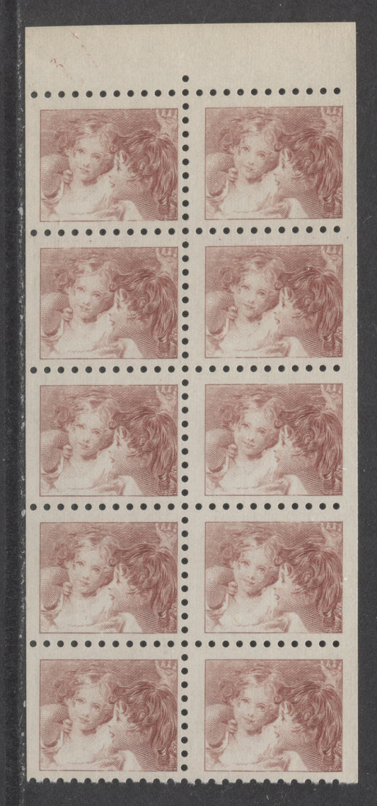 Lot 93 Canada BABN Test Booklet & Coil "Baby Sisters" Essay Brown-Red Baby Sisters, 1966 Centennials, A Very Fine Complete Test Block Of 10 With Davac Gum