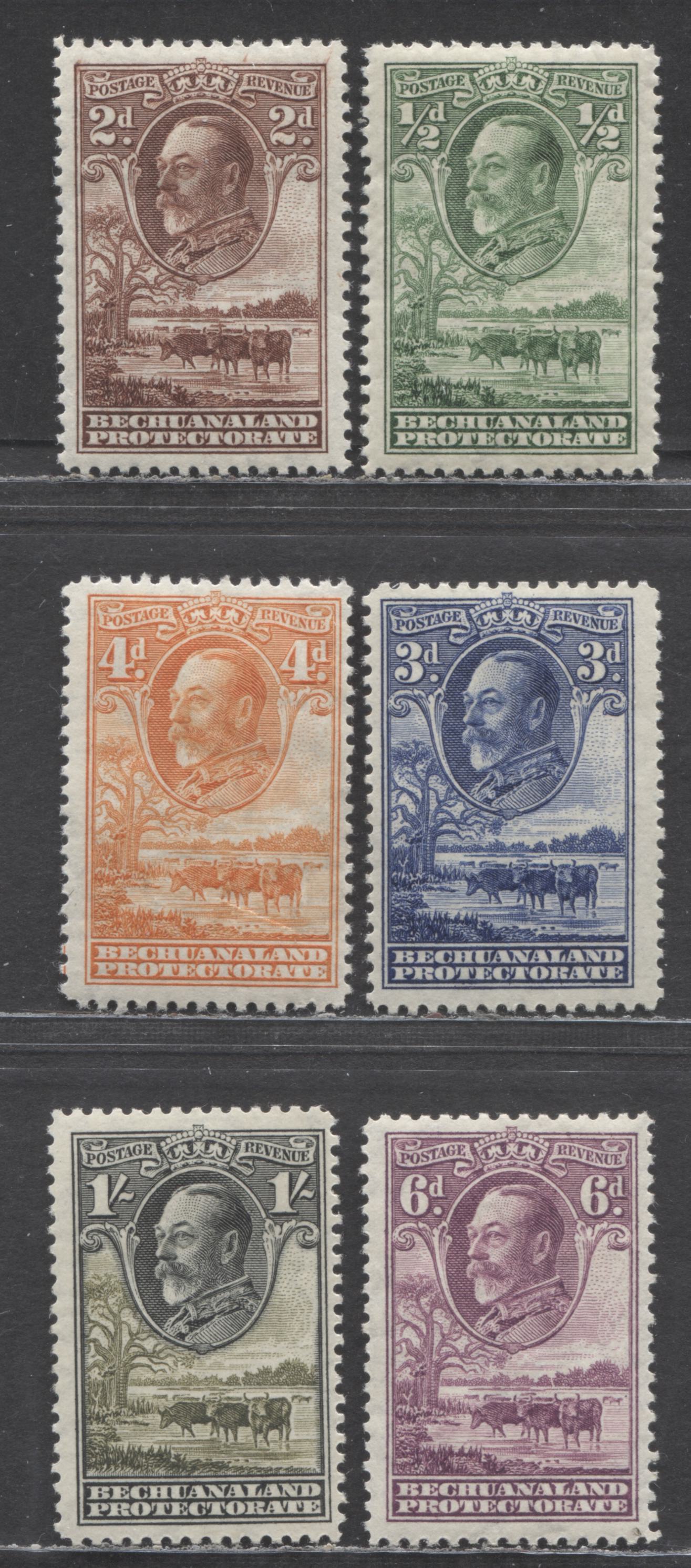 Lot 259 Bechuanaland Protectorate SC#105/111 1932 River Scene & KGV Definitives, 6 F/VFOG Singles, Click on Listing to See ALL Pictures, Estimated Value $21