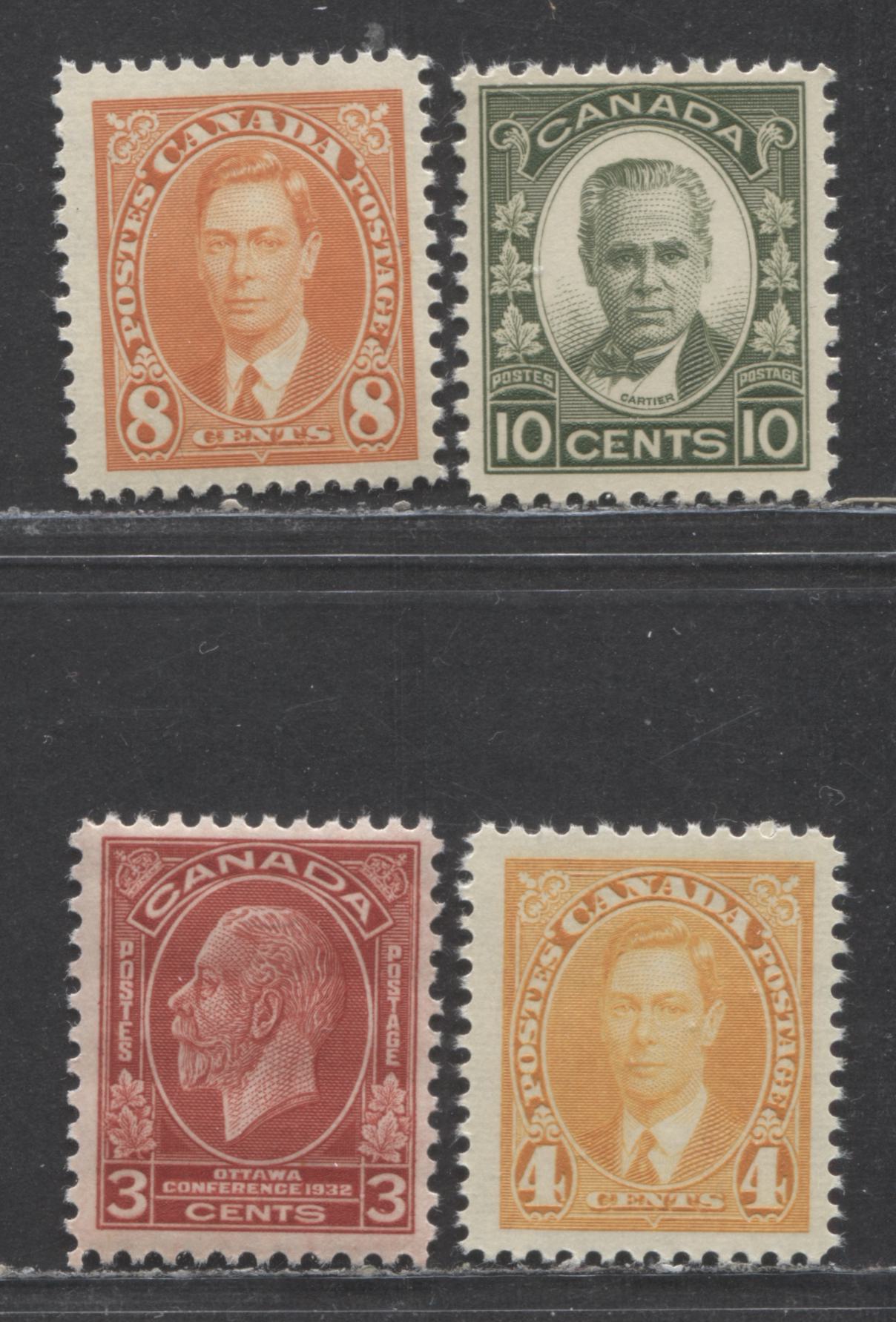 Canada #190, 192, 234, 236 3c/10c Dark Green/Orange George Etienne Cartier - King George VI, 1931-1937 George Etienne Cartier - Mufti Issues, 4 FNH Singles With 234/236 On Horizontal Paper With Cream Gum, & #190 With Cream Gum