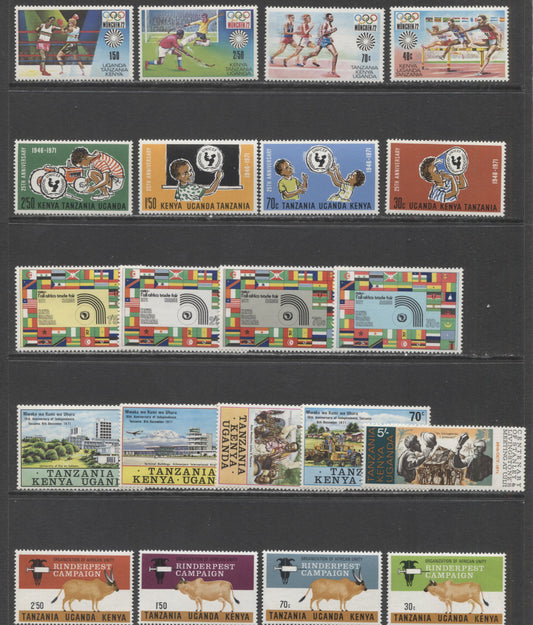 Lot 478 Kenya Uganda Tanganyika SC#233-253 1971-1972 Rinderpest-Olympics Issues, 21 VFNH Singles, Click on Listing to See ALL Pictures, 2017 Scott Cat. $5.7