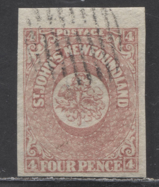 Lot 6 Newfoundland #18 4d Rose Flower & Heraldry, 1861-1862 Third Pence Issue, A Very Fine Used Single On Hard, Thin Paper From Nov. 1861 Printing