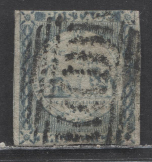 Lot 62 Australian States - New South Wales SC#3d 2d Gray Blue 1850 Colony Seal Issue, Plate 1 Intermediate Impression On Yellowish Wove Paper, Wide Margins At Left & Right, A Fine Used Single, Estimated Value $200